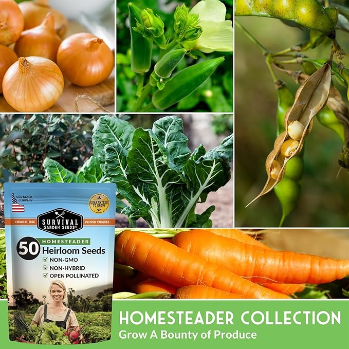 Homesteader Seed Vault - 50 Packs of Non-GMO Heirloom Vegetable Fruit Herb Seeds for Planting a Victory Garden - Grow Survival Food for Storage Emergency Preparedness - Survival Garden Seeds