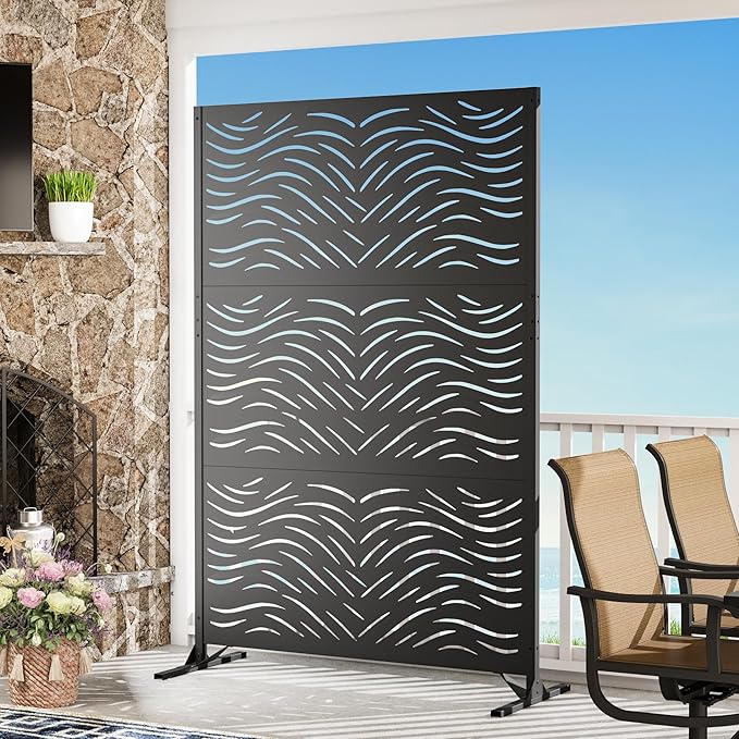 Modern Shade 4x6 FT Metal Privacy Screen with Artistic Modular Designs Decorative Patio Privacy Fence &amp Garden Divider Freestanding Outdoor Metal Fence Panel Weather-Resistant (Ripple Flow)
