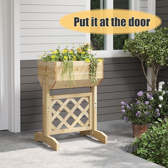 Raised Garden Bed with Diamond Lattice TrellisWood Planter Box Stand for Backyard Patio BalconyOutdoors (Natural)