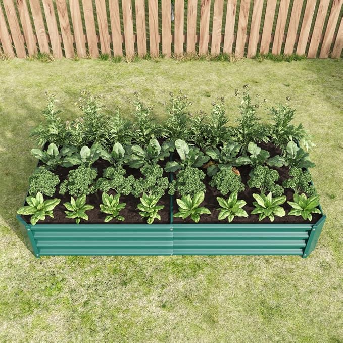 Heavy-Duty Galvanized Steel Raised Garden Bed for Outdoor Vegetable Herb and Flower Planting – Rust-Resistant &amp Durable (Green with 6x3x1ft)