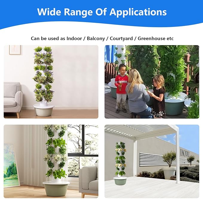AIZYR 5 Layer Hydroponic Growing Tower System Hydroponic Tower Vertical Planter Tower Outdoor Indoor Garden Growing System Kit Automatic Watering