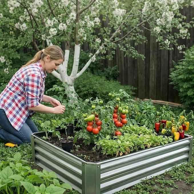 4 Pack 3 x 3 x 0.8 ft Square Fabric Galvanized Raised Garden Bed Liner Raised Garden Bed Liner Bag with Drainage Holes Heavy Duty Planter Pots Gardens Box for Outdoor Vegetables Growth