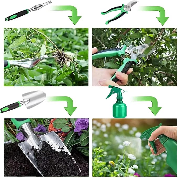 11 Pieces Stainless Steel Heavy Duty Gardening Tools Set Garden Tool Set Tree Trimmer Branch Cutter Kit Heavy Duty Hand Pruner Ergonomic Gardener Gardening Hand Tool Set