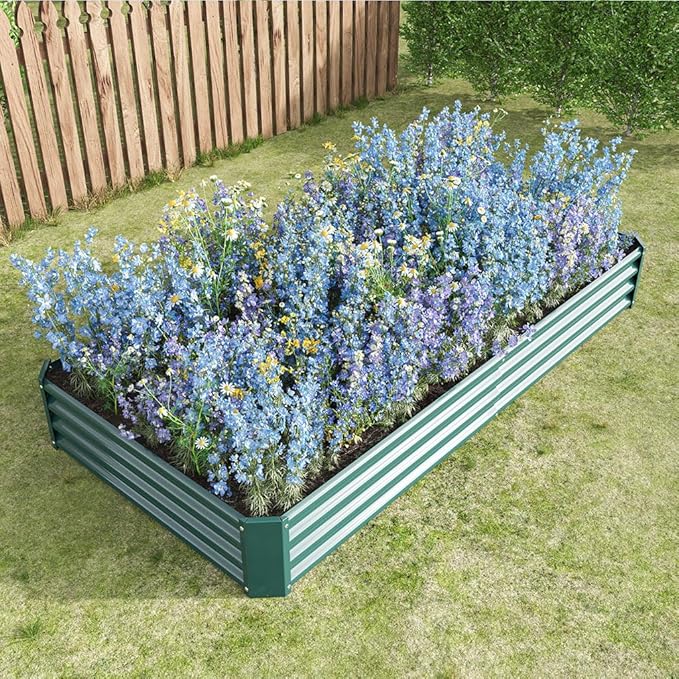 Raised Garden Bed 7.6x3.7x0.98ft Galvanized Raised Garden Bed Kit Outdoor Metal Planter Box Steel Large Deep Root Planter Box for Vegetables Flowers Herbs