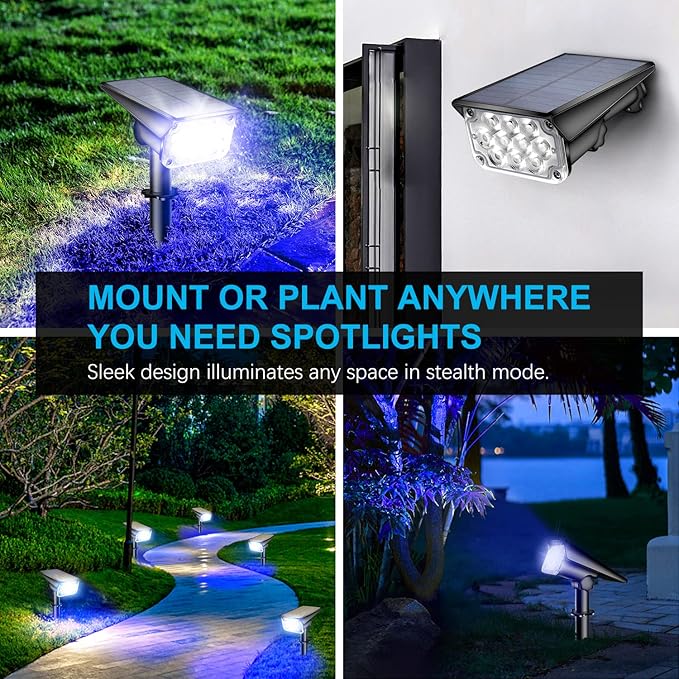 20 LEDs Solar Spotlights OutdoorIP65 Waterproof Solar Powered Landscape Spotlights 2-in-1 Wall Light Outdoor Solar Landscaping Lights Auto On/Off for Yard Garden 2Pack (Blue)