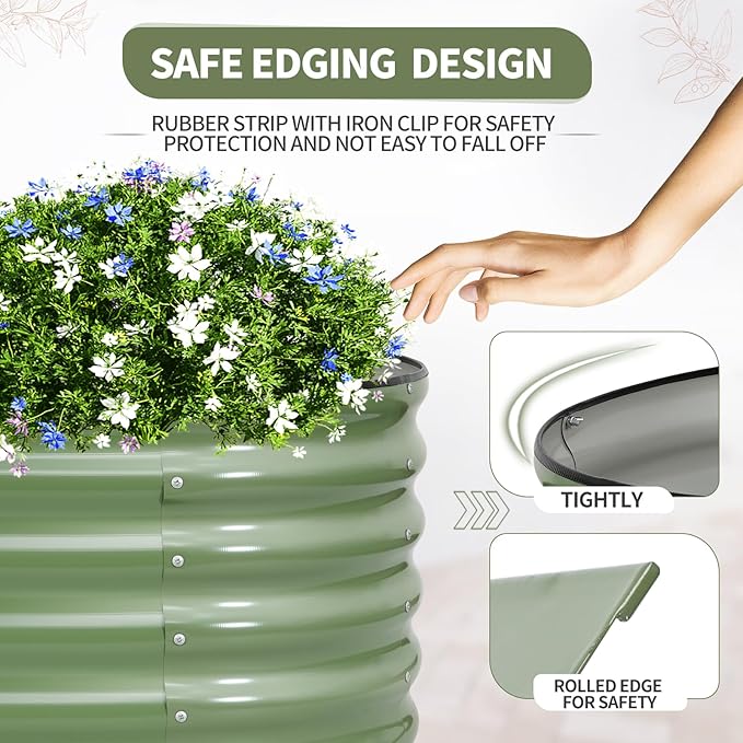 Galvanized Raised Garden Bed Outdoor- Raised Beds for Gardening| Metal Planter Box Steel Raised Garden Bed Kit with Safety Edging and Gloves for Vegetables Flower Herbs (6x2x1.4FT Green)