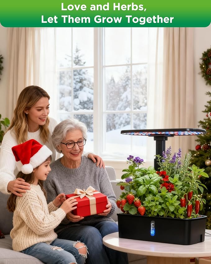 Hydroponics Growing System Kit 12 Pods Indoor Garden Hydroponic Indoor Herb Garden Kit with Grow Light Smart in Door Gardening Gifts for Women Adjustable Height Auto Timer Quiet Pump