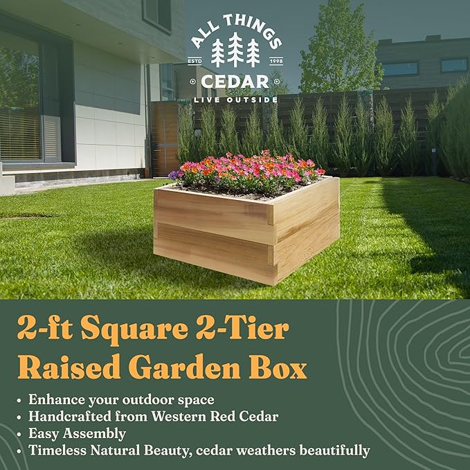 All Things Cedar Raised Garden Box 2' Square 2-Tier Planter Bed Western Red Cedar Build