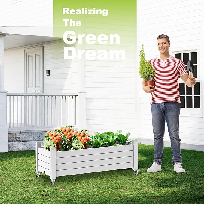 Raised Garden Bed with Wheels Drainage Holes Deformation-Resistant Easy to Assemble Waterproof Planter Boxes Outdoor Backyard Balcony