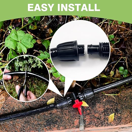 40 FT 1/2 inch Drip Irrigation Irrigation kit Main Line Supply Hose Tube for Garden Irrigation System (Includes 1/2 Straight Connector 3-Way Connector Switch Valve) Black