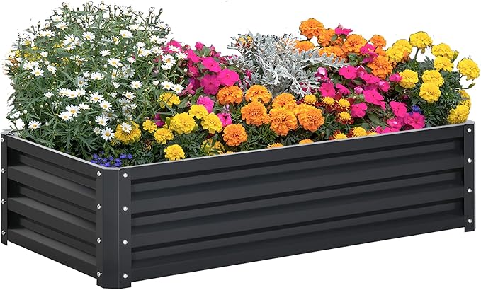 Raised Garden Bed 4' x 2' x 1' Galvanized Planter Box Raised Bed for Vegetables Flowers Plants and Herbs Gray