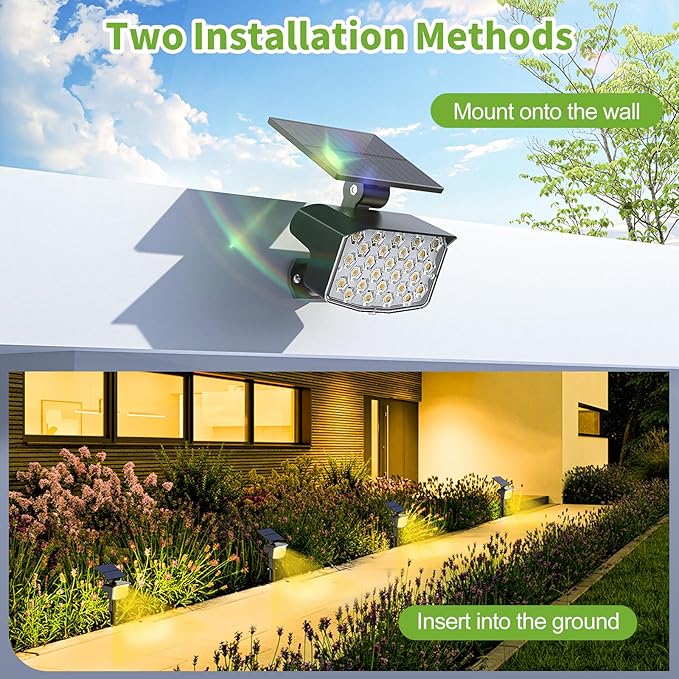8 Pack Solar Spot Lights Outdoor 2-in-1 Solar Lights Outdoor Waterproof IP65 Solar Powered Landscape Spotlights 3 Modes for Yard Garden Pathway Driveway Tree(Warm White)