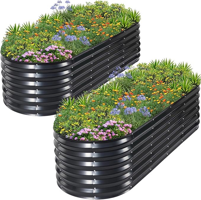 1MORE Galvanized Raised Garden Bed- Planter Garden Boxes Outdoor Raised Beds for Gardening 6x2x1.4ft Metal Garden Bed Kit for Vegetables Flower Planter Raised Bed with Protective Tape.Grey-2pcs