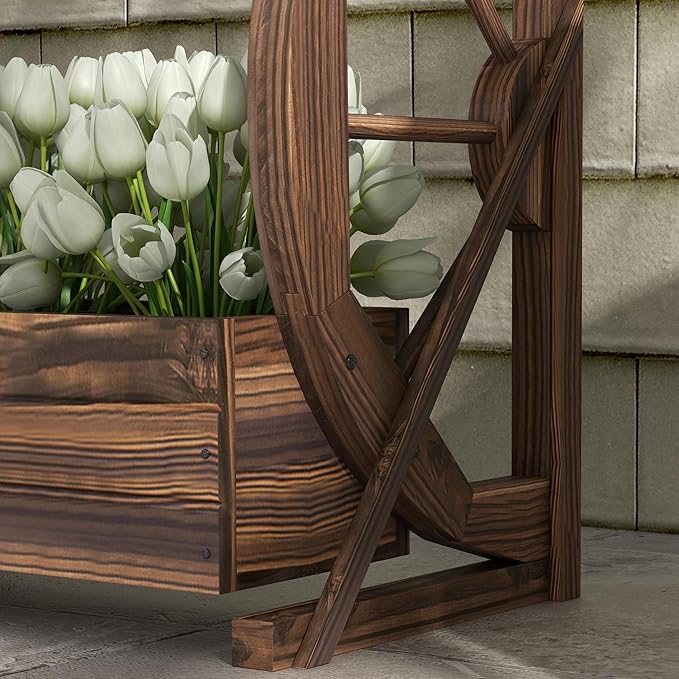 Outsunny 2-Tier Raised Garden Bed Wooden Wagon Planter Boxes with Drainage Holes for Vegetables Flowers Herbs 22 x 13 x 22