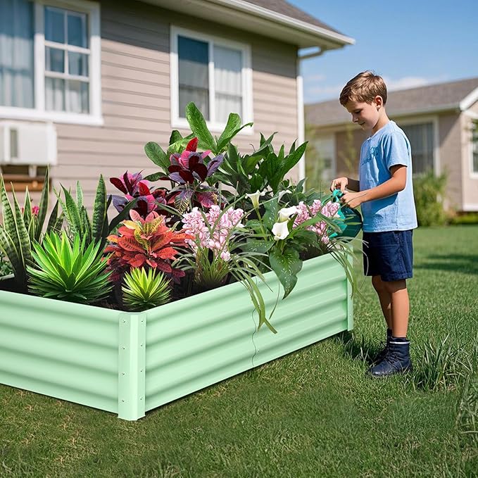 PeakPursuit Raised Garden Bed 6x3x1 FT Metal Raised Garden Beds Outdoor Rectangular Planter Box for Planting Plants Vegetables and Flower Green