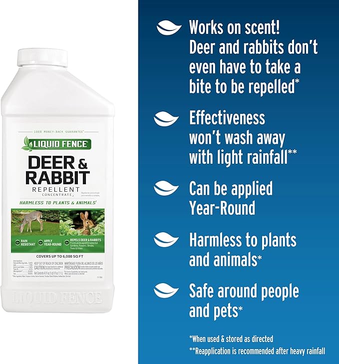 Liquid Fence Deer And Rabbit Repellent Concentrate 40 Ounces Apply Year-Round