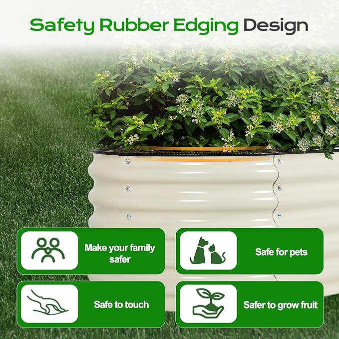 Aoodor 17 Tall Oval Galvanized Raised Garden Bed Kit 6-in-1 Large Metal Outdoor Planter Box for Vegetables Flowers and Herbs 7.5 x 2.3 x 1.5 Ft Beige