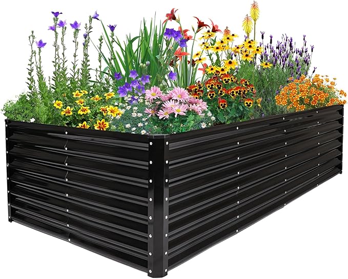 JERIA 8×4×2ft Galvanized RaisedOutdoor Metal Raised Garden Bed Rectangular Deep Root Planter Box for Vegetables Flowers Herbs