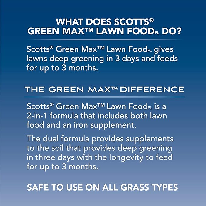 Scotts Green Max Lawn FoodFL Lawn Fertilizer Plus Iron Supplement for Greener Grass 5000 sq. ft. 15.15 lbs.