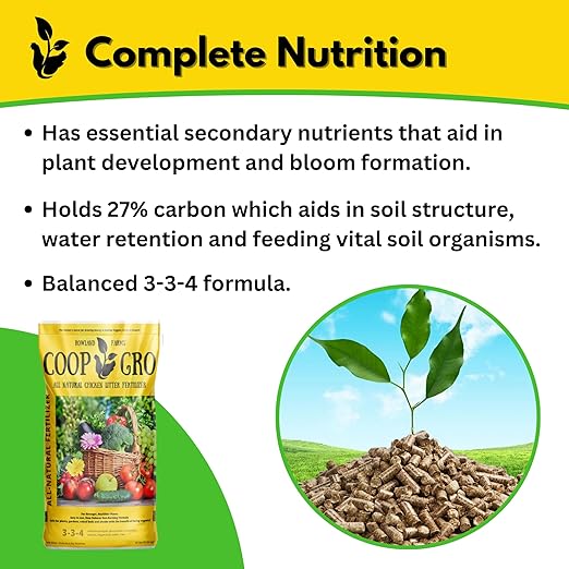 Coop Gro Organic Chicken Manure Fertilizer 25 lb. Bag. All-Natural Plant Food for Vegetable Gardens Flower Beds Indoor Plants &amp Shrubs. Pelleted Fruit Tree Fertilizer