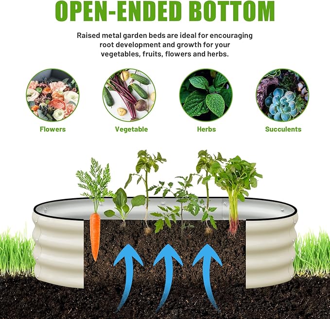 SnugNiture Galvanized Raised Garden Bed Outdoor 2 Pcs 4x2x1ft Oval Metal Planter Box for Planting Plants Vegetables White