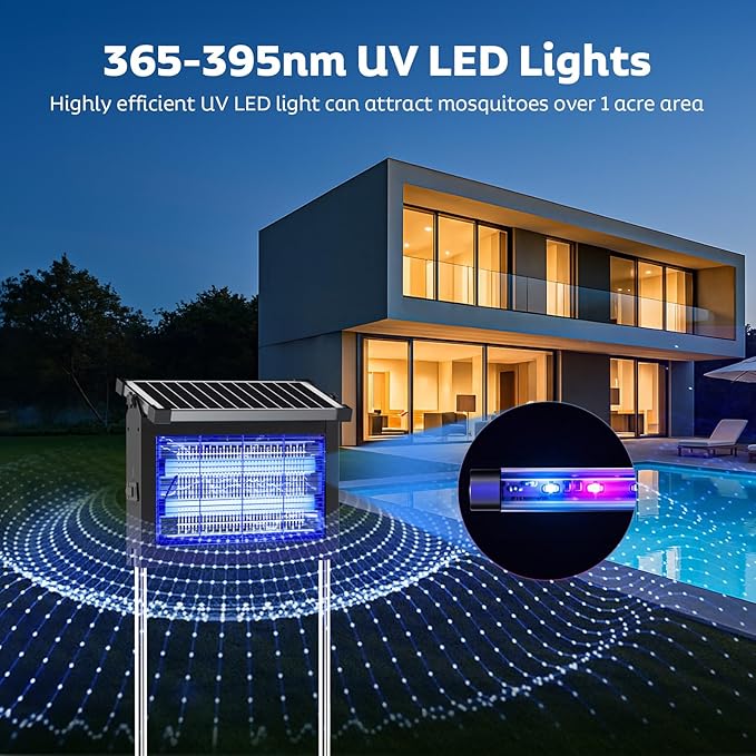 Solar Bug Zapper Outdoor with Projector Lights Mosquito Zapper Waterproof Electric Fly Zapper Rechargeable with 10W Solar Panel 4500V Cordless Fly Trap for Backyard Patio Garden Camping