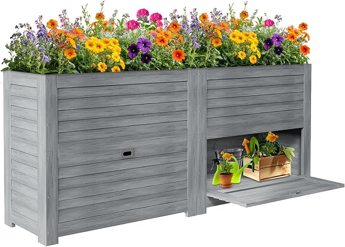 SUNYRISY 2Pack Wooden Raised Garden Bed with Storage Box 34 L x 18 W x 30 H Elevated Large Garden Planter Box for Planting Herb Vegetable Flower Outdoor Indoor Grey