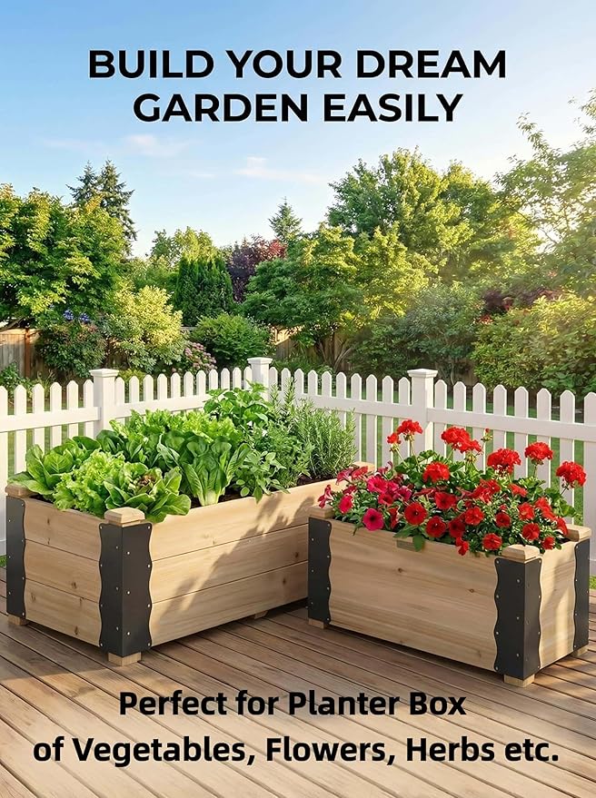 8 Pack Raised Garden Bed Corner Brackets Kit for 20-24 Raised Bed 11x3”x3“ Heavy Duty L Shaped Garden Bed Connectors with Screws Decorative Corner Braces for Planter Box Furniture &amp Wood Fen