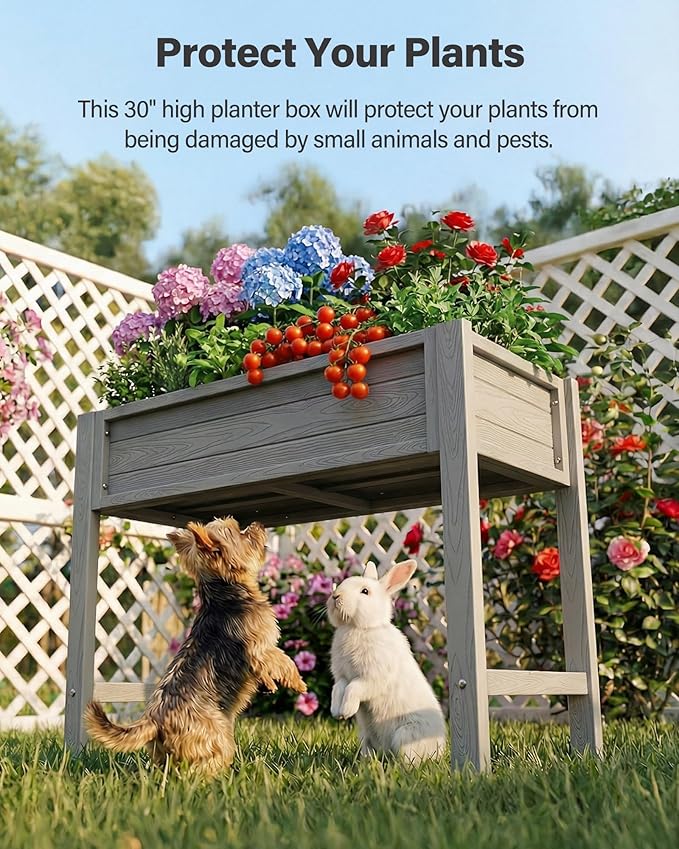 YEFU Raised Garden Bed with Legs: 34x18x30in Grey HIPS Elevated Outdoor Planter Box for Vegetables Herbs Flowers - Patio/Balcony/Backyard Gardening - Effortless Design for Easy Growing
