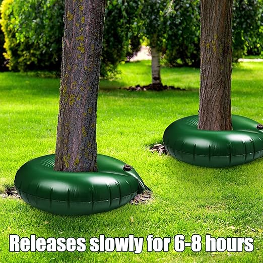 Foaincore 6 Pcs 25 Gallon Heavy Duty Tree Watering Ring PVC Drip Irrigation Deep Tree Root Watering Bag Round Trees Slow Release Water Pouch Planting Drip Irrigation Rings for Gardening(Green)