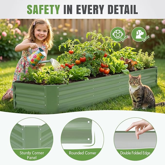 INNO STAGE 8×2×1ft Galvanized Raised Garden Bed Kit Galvanized Planter Raised Garden Boxes Outdoor Large Metal Raised Garden Beds for Vegetables Flowers Herbs and Succulents OliverGreen