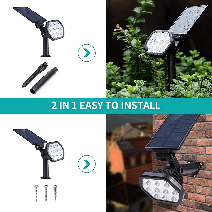 Nekteck Solar Lights Outdoor10 LED Landscape Spotlights Powered Wall Lights 2-in-1 Wireless Adjustable Security Decoration Lighting for Yard Garden Walkway Porch Pool Driveway (2 Pack Warm White)