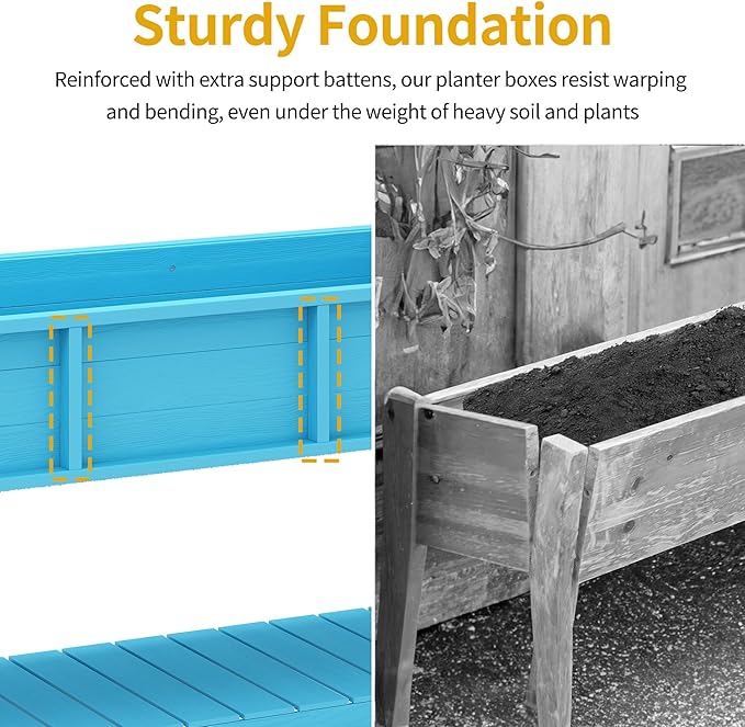 DWVO 47x18x31in Raised Garden Bed HDPE Weather-Resistant Poly Wood Planter Box Stand Planter Box with Legs Storage Shelf &amp Lockable Wheels Elevated Garden Bed for Backyard Patio - Aruba Blue