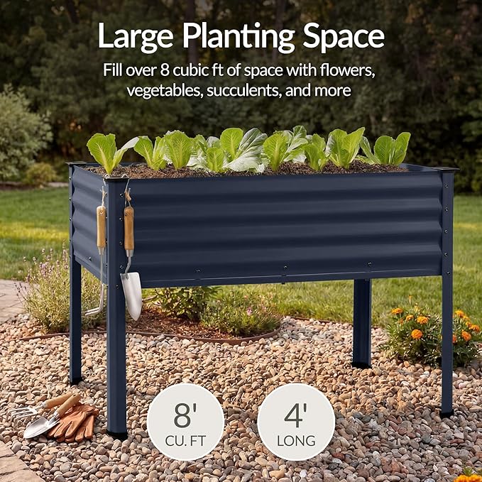 Best Choice Products 48x24x30in Galvanized Raised Garden Bed Metal Elevated Planter Box Vegetable Garden for Backyard Patio Balcony - Navy Blue