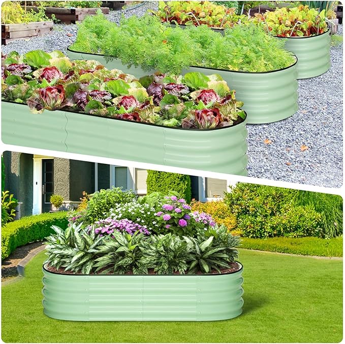 Premium 2 Pcs 4.5x2x1ft Oval Galvanized Metal Raised Garden Bed with Tool-Free Assembly Anti-Corrosion Protection and Enhanced Stability for Patios Yards and Greenhouses - Perfect for Vegetables
