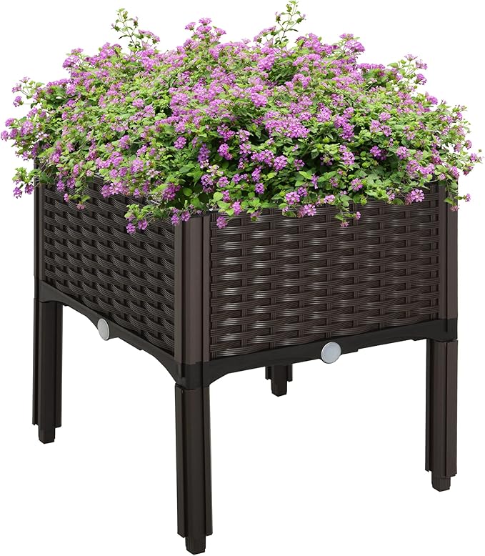 Raised Garden Bed with Legs Self Watering Planter Box Raised Bed to Grow Flowers Herbs Vegetables Brown