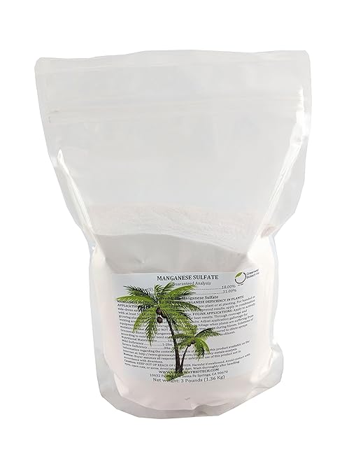 Greenway Biotech Inc. Manganese Sulfate Monohydrate Fertilizer- 100% Water Soluble Contains 31% Manganese Ideal for Hydroponics &amp Aeroponics Agriculture- Palm Tree Plant Fertilizer (3 Pounds)