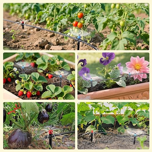 118FT Drip Irrigation System Garden Watering System Quick-Connect Drip Irrigation Kit for Lawn Raised Bed Greenhouse Plant Watering System with 1/4'' Drip IrrigationTubing Drip EmittersConnectors