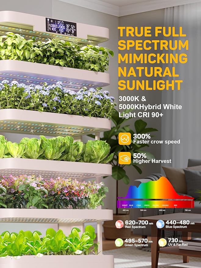 Large Hydroponics Growing System 148-Pod Vertical Indoor Garden Hydroponic Tower with Full-Spectrum Grow Lights Ultra-Quiet Pump Dual Water Tanks 30-Day Self-Managed for Home &amp Commercial