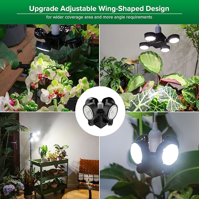 SANSI Folding Wings Grow Light for Indoor Plants Full Spectrum with Remote Control Dimmable Auto On Off 4 8 12 Hrs Timer 40W (400 Watt Equiv) with Optical Lens for Indoor Greenhouse E26 Base
