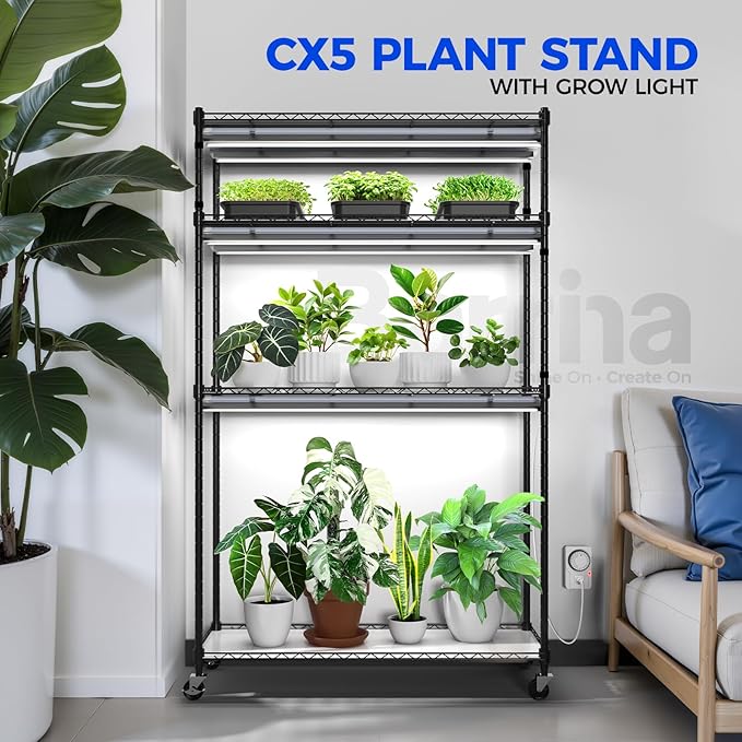 Barrina Vertical Grow Light T10 42W 5000K and CX5 Plant Stand with Grow Lights