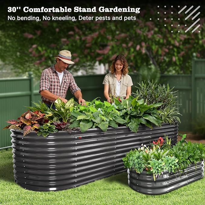 A ANLEOLIFE 30 Extra Tall Galvanized Raised Garden Beds Outdoor 10x3x2.5ft Large Oval Metal Planter Boxes for Planting Vegetables Flowers Fruits Eco-Safe &amp Easy Setup Quartz Grey