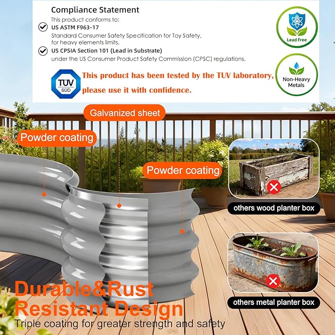Raised Garden Bed Outdoor 2 Sets Oval Large Coating Metal Planter Box with No Heavy Metal for Vegetables Flowers Herbs