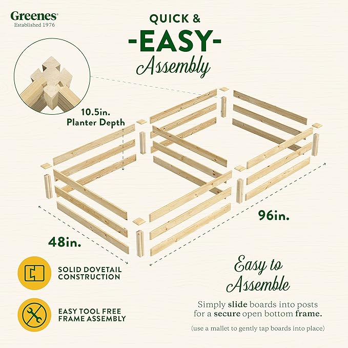 Greenes Fence Original Pine Raised Garden Bed 4' x 8' x 10.5 - Made in USA with American Pine