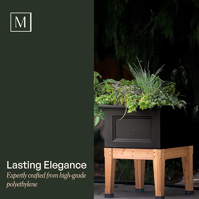 Mayne Fairfield Elevated Garden Bed - Black - 48in L x 18in W x 14in H - Polyethylene - Built-in Water Reservoir (4890-B)