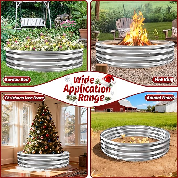 12 Inch Tall Heavy-Duty Round Steel Rised Garden Bed – Wave-Shaped Design Galvanized Metal Planter Box for Vegetables Flowers Succulent at Patio/Garden Outdoor (Silver 60 Diameter)