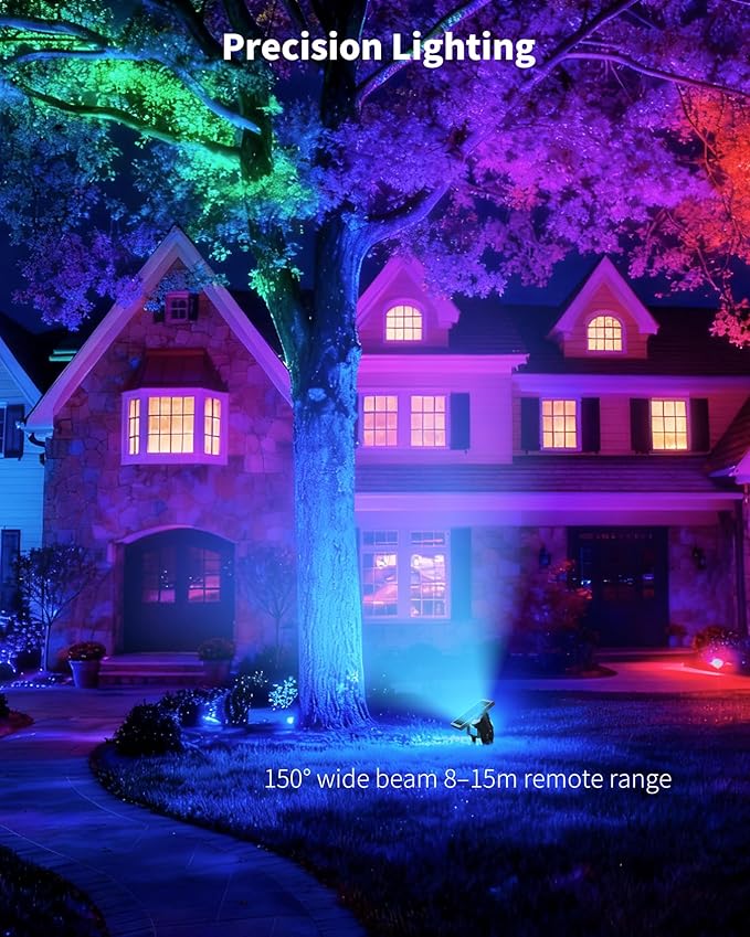 Ofuray Solar Spot Lights Outdoor RGB Color Changing with 8 Lighting Modes IP67 Waterproof Landscape Lights 9.8ft Cable 12000mAh High Power Dusk to Dawn Solar Spotlights for Garden &amp Outdoor Déc