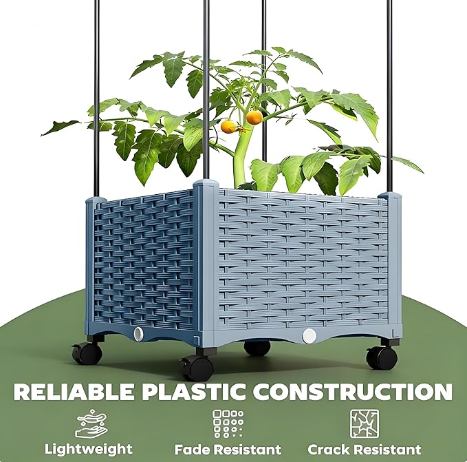 Roll and Grow Raised Garden Bed Mobile Planter with Adjustable Trellis &amp No-Bend Height - Wheels for Sun Tracking Locking Casters &amp Ergonomic Design Ideal for Seniors &amp Easy Care