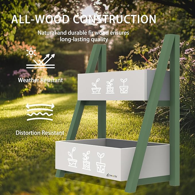 Raised Garden Bed Outdoor Cedar Wooden Kids Planter Boxes 24”L x 11.5”W x26.5”H Raised Planter Box with Legs for Backyard Patio Balcony with Bed Liner (Green)