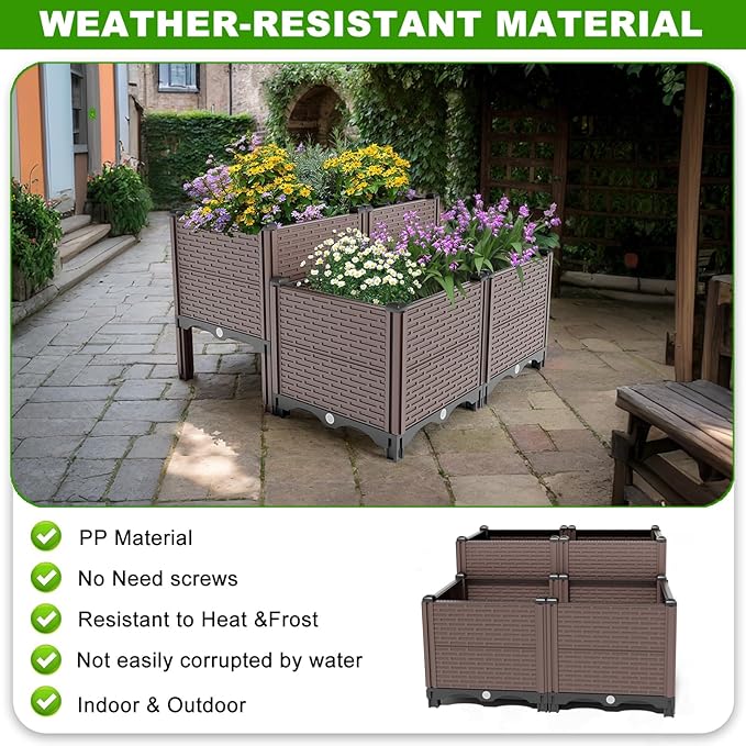 31.5x31.5x19.6in Elevated Raised Garden Bed Planter Kit Planter Boxes Outdoor with Drain Outlet Outdoor Planters Above Ground Flower Vegetable Standing Box for Backyard Patio Balcony